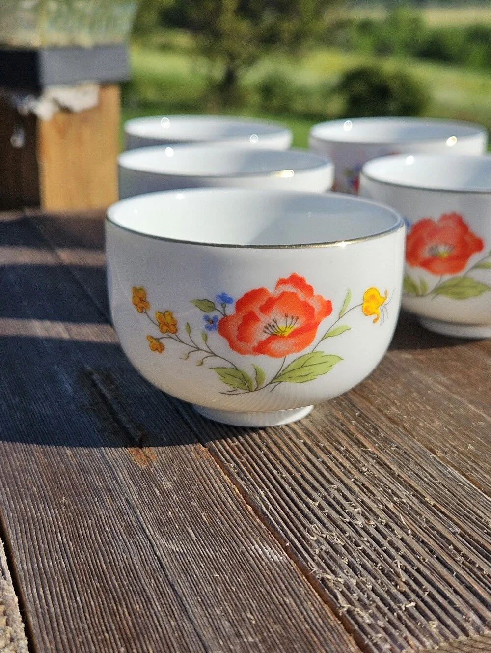 Set of 6 Vintage Fine Porcelain Floral Teacups - Made in Taiwan Vintage,